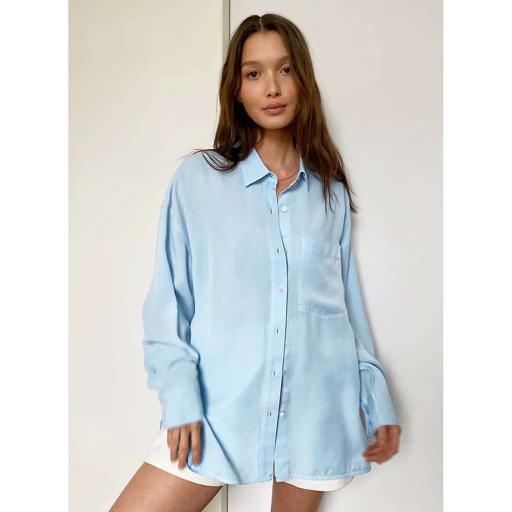 The Group by Babaton Lumsden Button-Up Shirt Blue Lyocell Oversized Women's 2